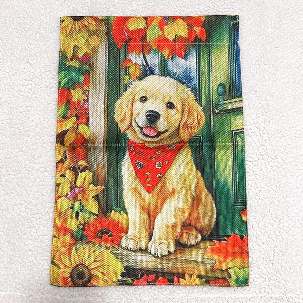 Golden Retriever Puppy Fall Garden‎ Flag 12x18 Double Sided Autumn Burlap Decor